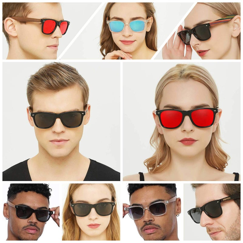 ANDWOOD Wood Sunglasses Polarized for Men Women Uv Protection Wooden Bamboo Frame Mirrored Sun Glasses Black Shades - Image 3